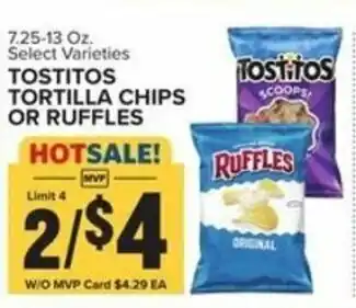 Food Lion Tostitos Tortilla Chips or Ruffles 7.25-13oz offer