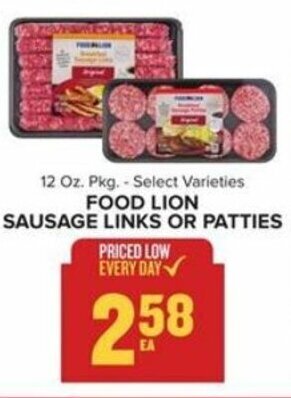 Food Lion Food Lion Sausage Links or Patties 12 oz offer