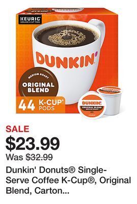 Office Depot Dunkin' donuts® single-serve coffee k-cup®, original blend, carton of 44 offer