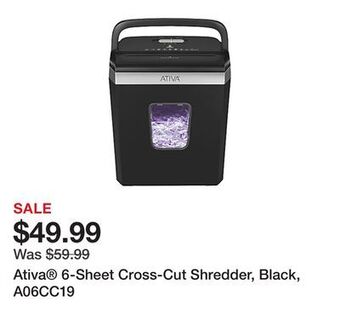 Office Depot Ativa® 6-sheet cross-cut shredder, black, a06cc19 offer