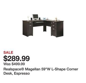 Office Depot Realspace® magellan 59"w l-shape corner desk, espresso offer