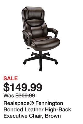 Office Depot Realspace® fennington bonded leather high-back executive chair, brown offer