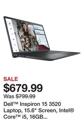 Office Depot Dell™ inspiron 15 3520 laptop, 15.6" screen, intel® core™ i5, 16gb memory, 256gb solid state drive, wi-fi 6, windows® 11 home offer