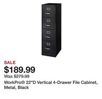 Office Depot Workpro® 22"d vertical 4-drawer file cabinet, metal, black offer