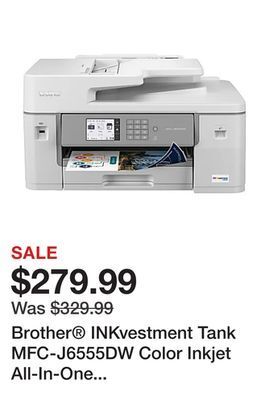 Office Depot Brother® inkvestment tank mfc-j6555dw color inkjet all-in-one printer with ink offer