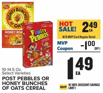 Food Lion Post Pebbles or Honey Bunches Of Oats Cereal 10-14.5 oz offer