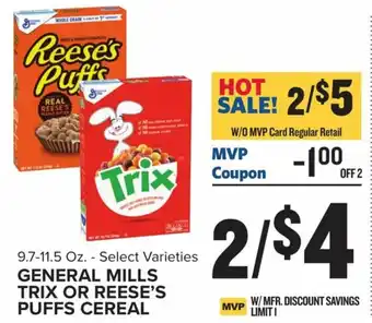 Food Lion General Mills Trix Or Reese's Puffs Cereal 9.7-11.5 oz offer