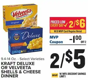 Food Lion Kraft Deluxe or Velveeta Shells & Cheese Dinner 9.4-14 oz offer