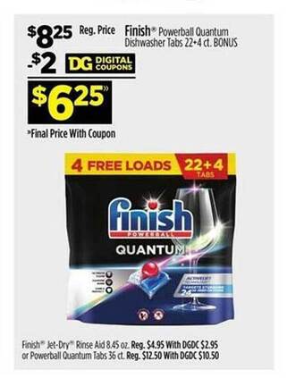 Dollar General Finish powerball quantum dishwasher tabs offer