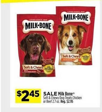 Dollar General Milk bone soft & chewy dog treats chicken or beef offer