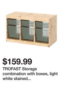 Ikea Trofast storage combination with boxes, light white stained pine/light green-gray, 36 5/8x17 3/8x20 1/2 " offer