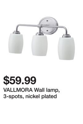 Ikea Vallmora wall lamp, 3-spots, nickel plated offer