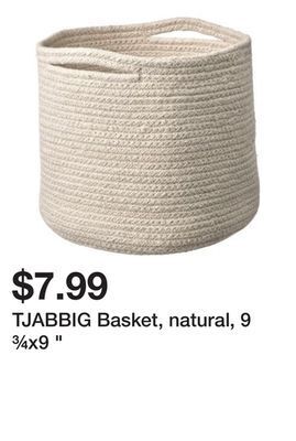 Ikea Tjabbig basket, natural, 9 ¾x9 " offer