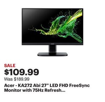 Best Buy Acer - ka272 abi 27" led fhd freesync monitor with 75hz refresh rate 1ms (vrb) (hdmi, vga) offer