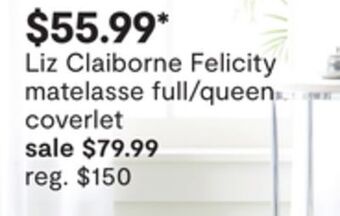 JC Penney Liz claiborne felicity matelasse full/queen coverlet offer