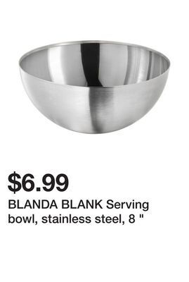 Ikea Blanda blank serving bowl, stainless steel, 8 " offer