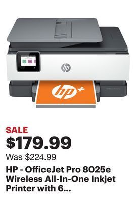Best Buy Hp - officejet pro 8025e wireless all-in-one inkjet printer with 6 months of instant ink included with hp+ - white offer