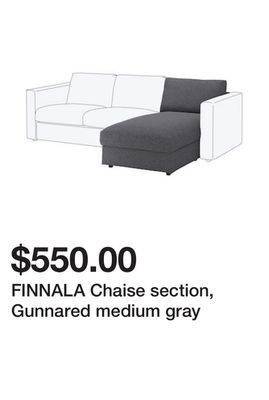 Ikea Finnala chaise section, gunnared medium gray offer