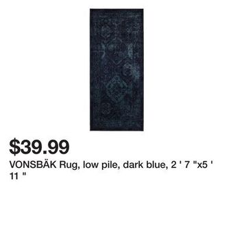 Ikea Vonsbäk rug, low pile, dark blue, 2 ' 7 "x5 ' 11 " offer