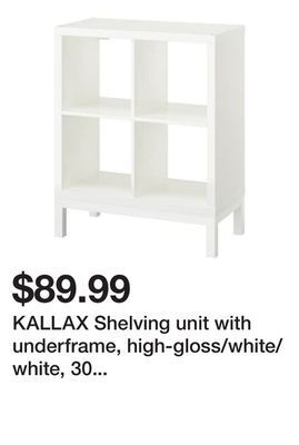 Ikea Kallax shelving unit with underframe, high-gloss/white/white, 30 3/8x37 " offer