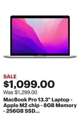 Best Buy Macbook pro 13.3" laptop - apple m2 chip - 8gb memory - 256gb ssd (latest model) - space gray offer