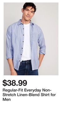 Old Navy Regular-fit everyday non-stretch linen-blend shirt for men offer