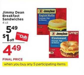 Cub Foods Jimmy dean breakfast sandwiches offer