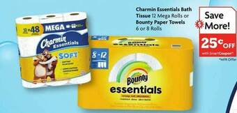 Family Dollar Charmin essentials bath tissue or bounty paper towels offer