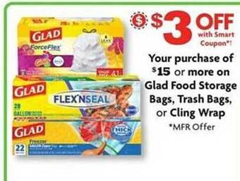 Family Dollar Glad food storage bags, trash bags or cling wrap offer