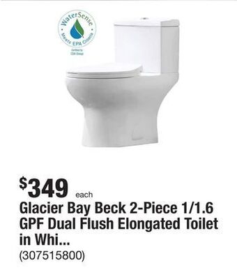 The Home Depot Glacier bay beck 2-piece 1/1.6 gpf dual flush elongated toilet in white, seat included offer