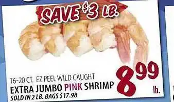 Karns Ezpeel wild caught extra jumbo pink shrimp offer