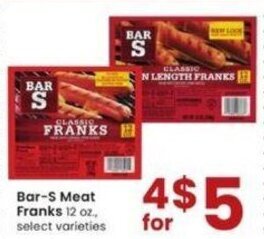Albertsons Bar-S Meat Franks 12 oz offer