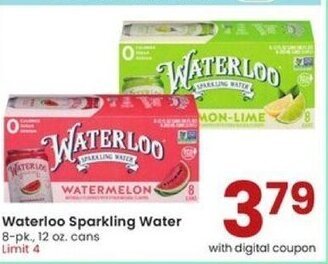 Albertsons Waterloo Sparkling Water 8-pk., 12 oz. cans offer