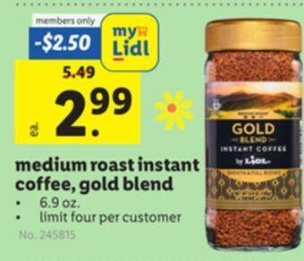 Lidl Medium roast instant coffee, gold blend offer