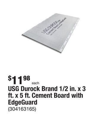 The Home Depot Usg durock brand 1/2 in. x 3 ft. x 5 ft. cement board with edgeguard offer