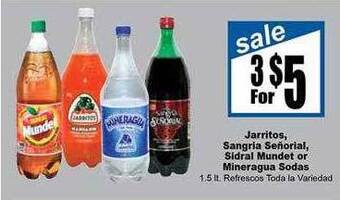 Rancho Markets Jarritos sangria señorial, sidral mundet or mineragua sodas offer