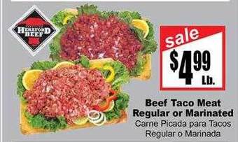 Rancho Markets Beef taco meat regular or marinated offer