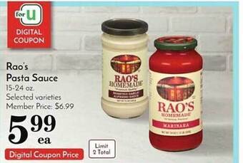 Pavilions Rao's pasta sauce offer