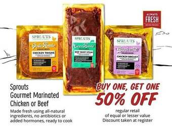 Sprouts Farmers Market Sprouts gourmet marinated chicken or beef offer