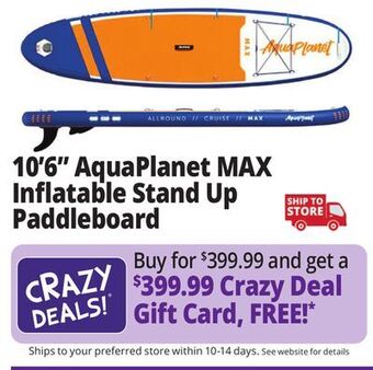 Ocean State Job Lot 10'6" aquaplanet max inflatable stand up paddleboard offer