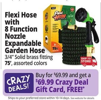 Ocean State Job Lot Flexi hose with 8 function nozzle expandable garden hose offer