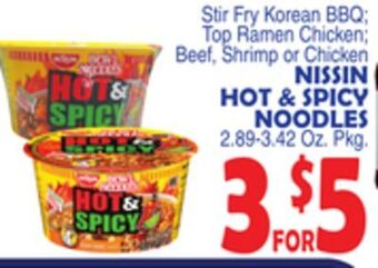 Bravo Supermarkets Nissin hot & spicy noodles offer