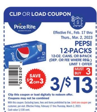 Price Rite Pepsi 12-packs offer