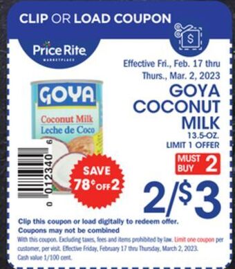 Price Rite Goya coconut milk offer