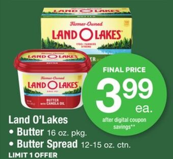 ACME Land o'lakes butter 16 oz. pkg., butter spread 12 -15 oz. ctn. offer