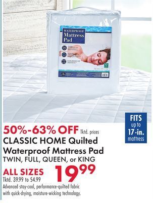 Boscov's Classic home quilted waterproof mattress pad offer