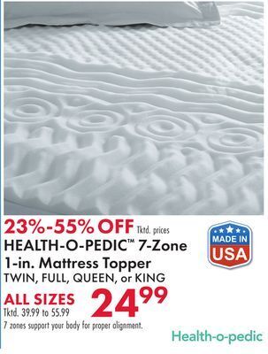 Boscov's Health-o-pedic™ 7-zone 1-in. mattress topper offer