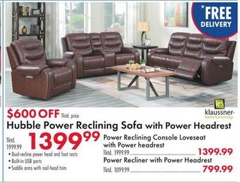 Boscov's Hubble power reclining sofa with power headrest offer