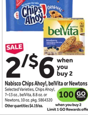 Stop&Shop Nabisco chips ahoy!, belvita or newtons offer