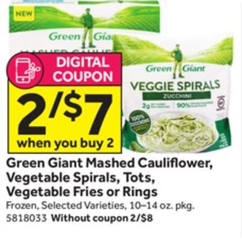 Stop&Shop Green giant mashed cauliflower, vegetable spirals, tots, vegetable fries or rings offer